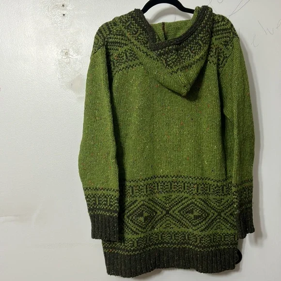 Aran Craft Wool Long Intarsia Zip Cardigan Green Size XL - Picture 6 of 6